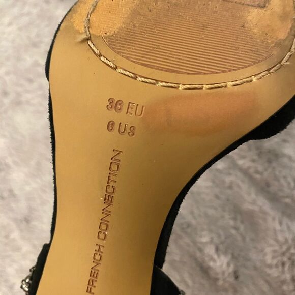 French Connection black suede heels with crystal embellishments, size 6 - Picture 13 of 13
